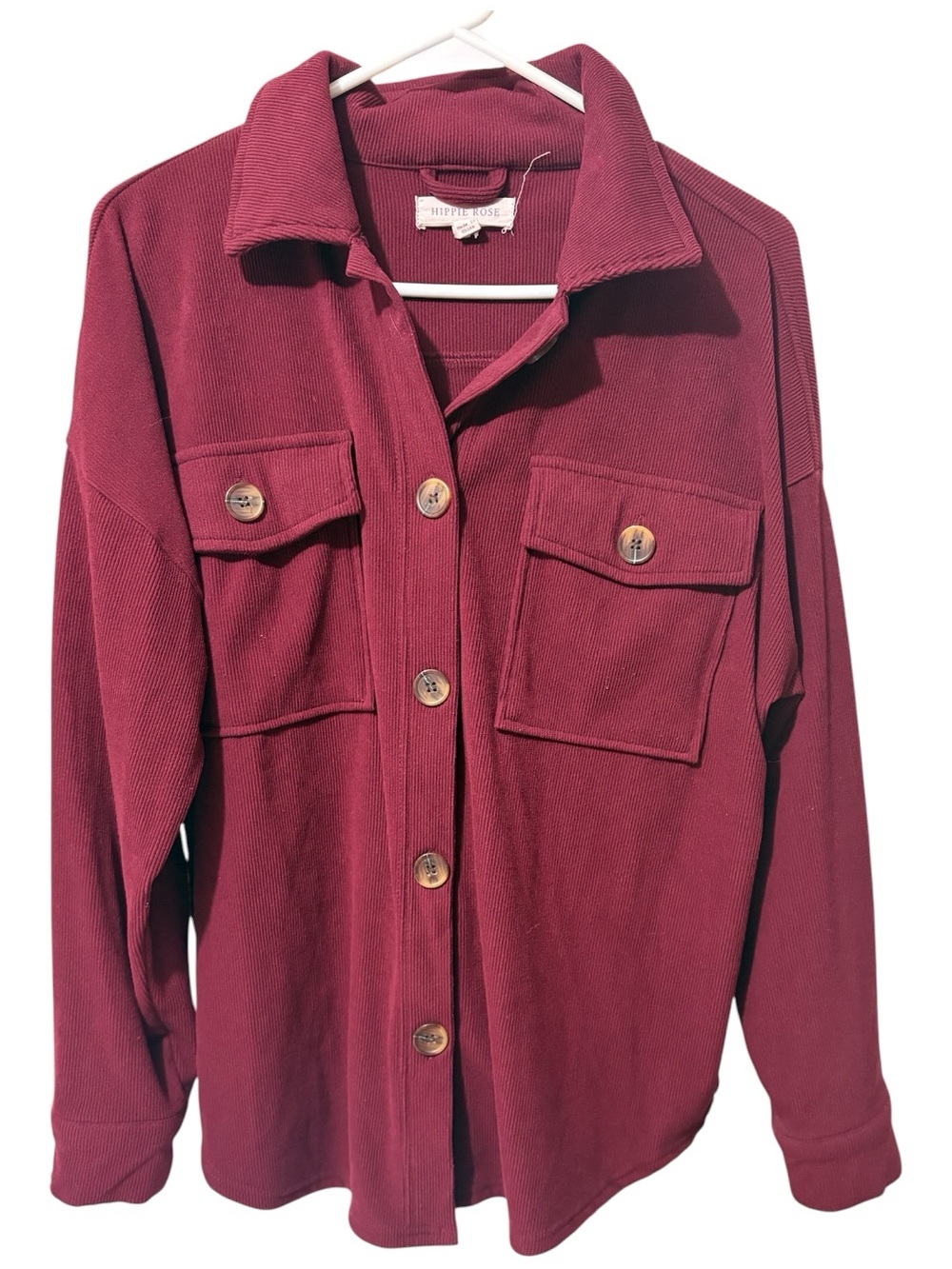 Hippie Rose Burgundy Button-Front Shacket